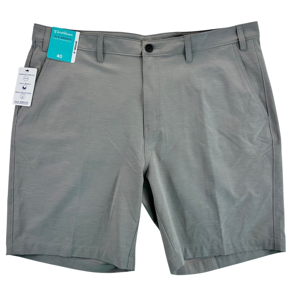 Caribbean Isle Breeze Performance Mens Gray Golf Shorts 40 Heathered Stretch 8in
